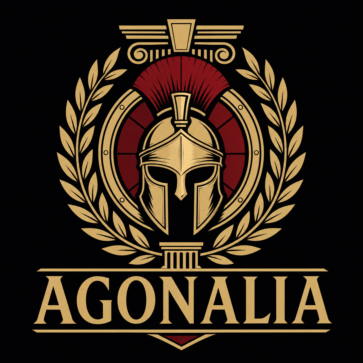 Agonalia Roman helmet and laurel logo